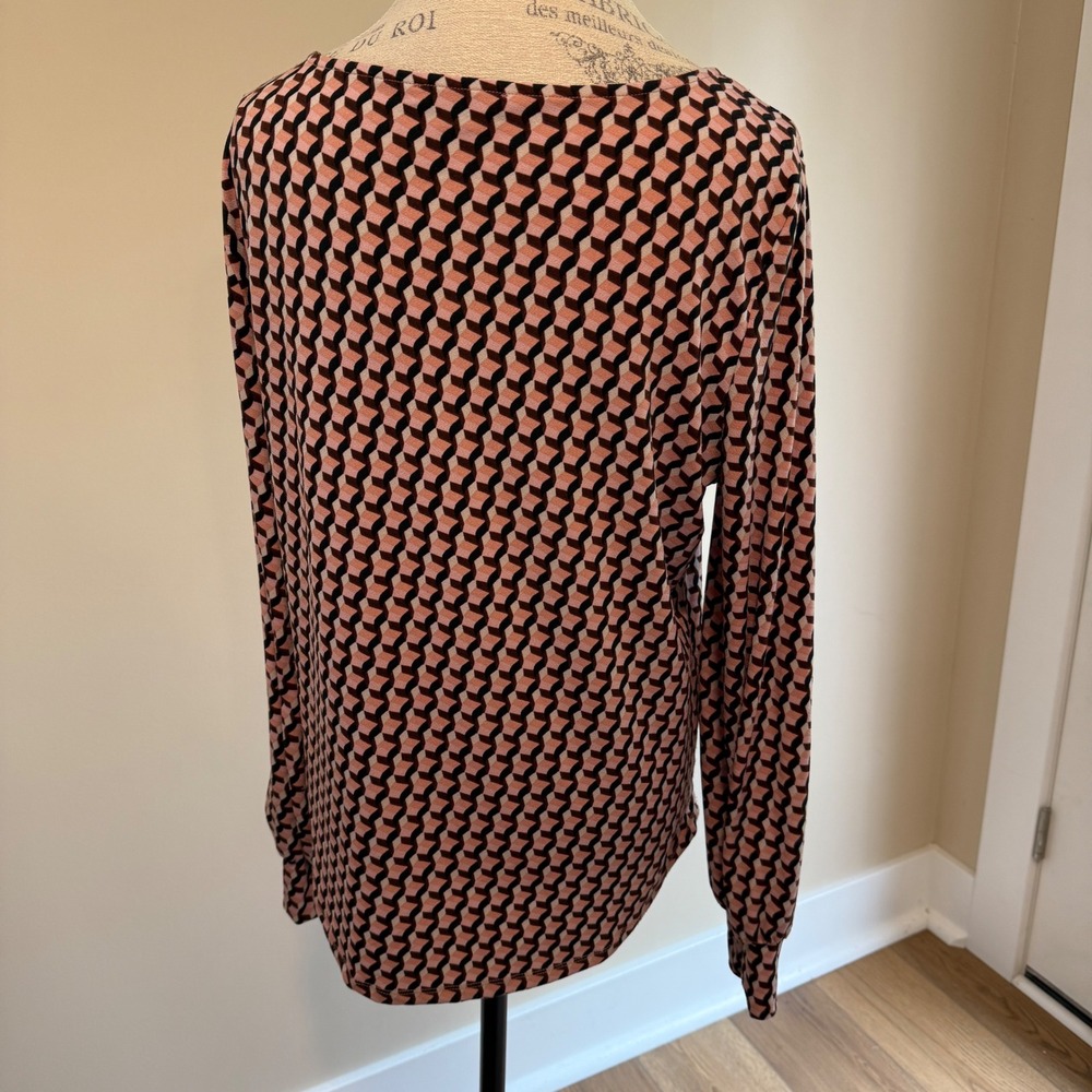 Adrianna Pappell Women's Pink/Brown Geometric Design Blouse Size L - Picture 4 of 6